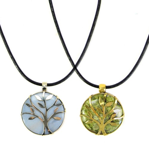 A picture of two sylvan stone necklace, blue, and green.