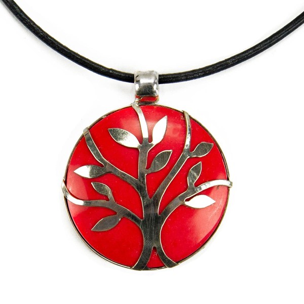 A picture of a red sylvan stone necklace.