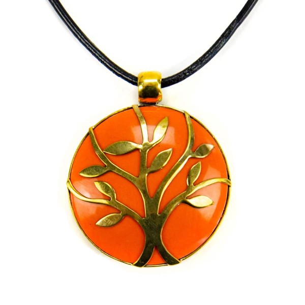 A close up picture of the orange sylvan stone necklace.