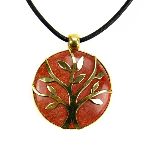 A close up picture of the red sylvan stone necklace.