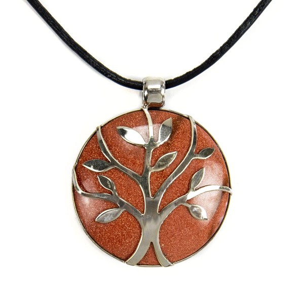 A picture of a brown sylvan stone necklace.