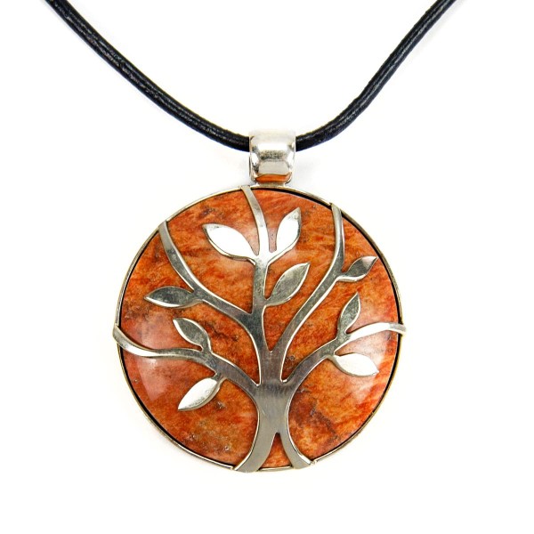 A picture of an orange sylvan stone necklace.