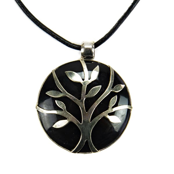 A picture of a black sylvan stone necklace.
