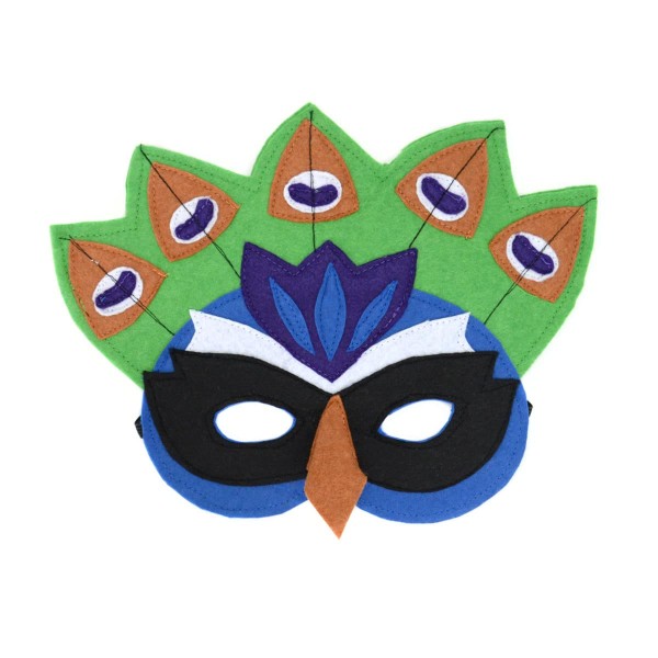 A felt play mask of a peacock
