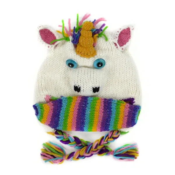 Hat that looks and is shaped like a unicorn