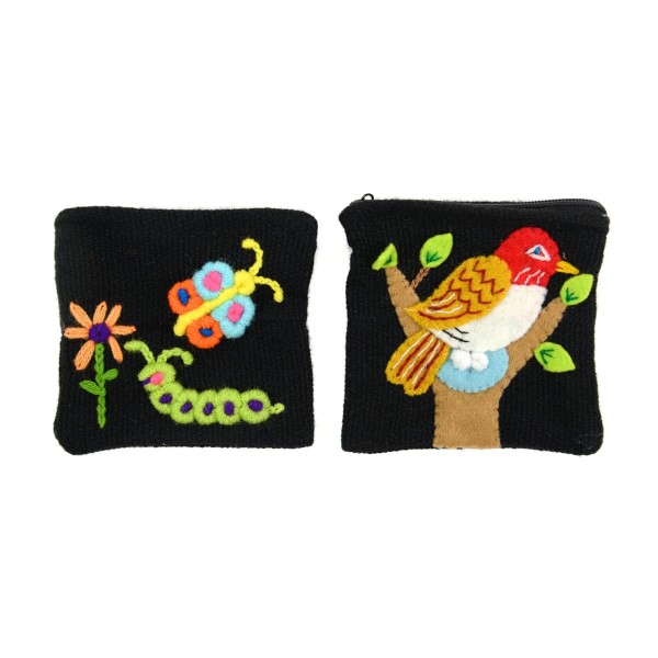 Black embroidered coin purse