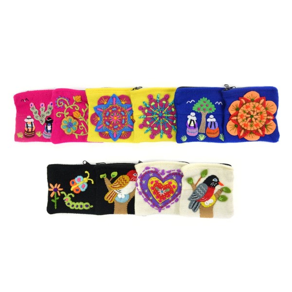 Embroidered coin purse in assorted colors