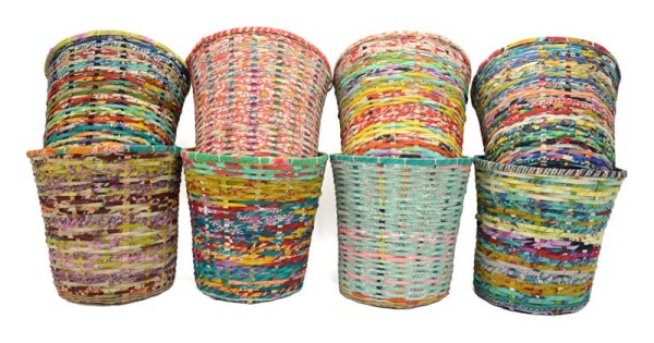 A bright and colorful basket meant for holding something