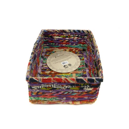 A colorful basket made from bamboo and wrapped in cotton