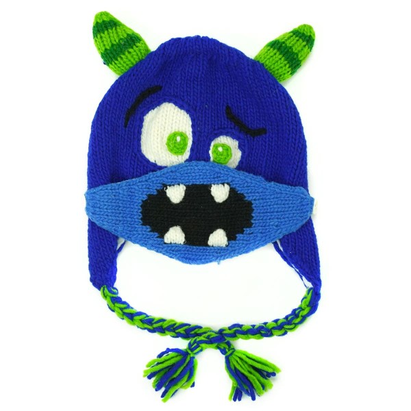 Hat that looks and is shaped like a monster, this hat is colored blue