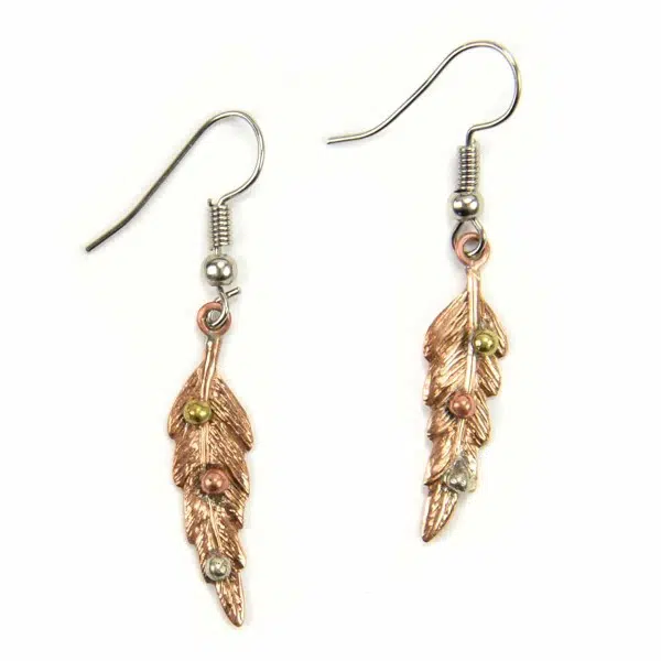 A picture of the bronze long leaf earrings.
