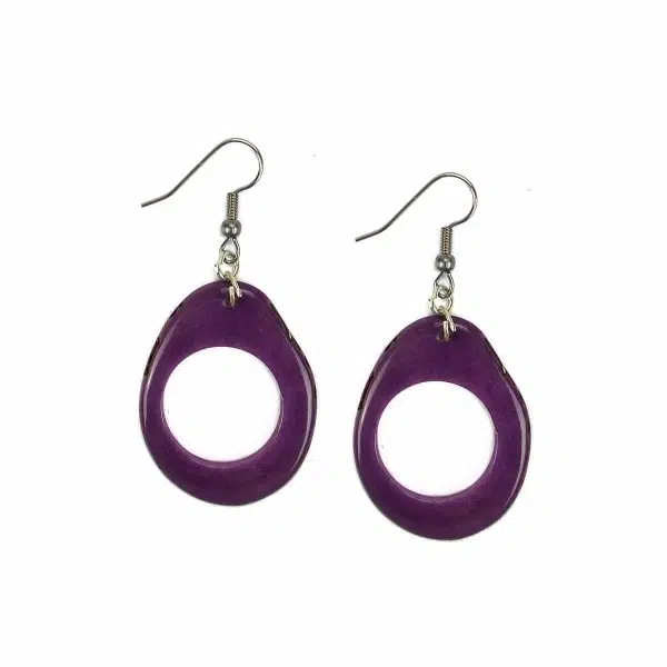 a close up of the cadena earrings purple.