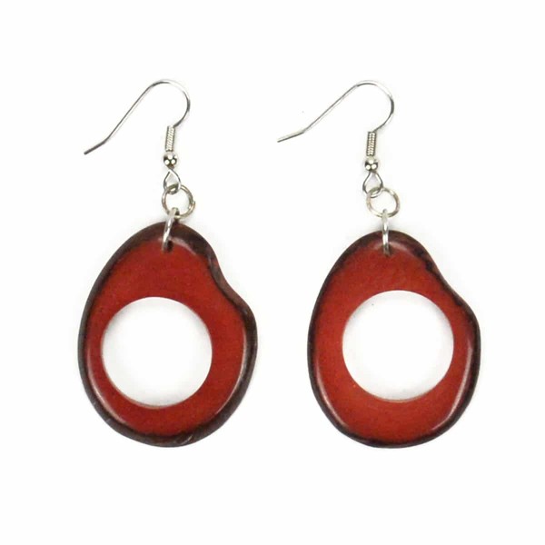 A close up of the red candena earrings.