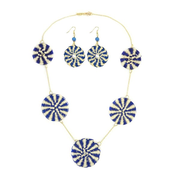 This is the disco straw set, comes with the necklace and earrings, in matching colors as well, the colors in this picture are blue.