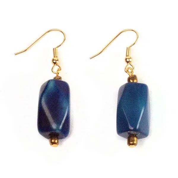 A close up of the blue facet earrings