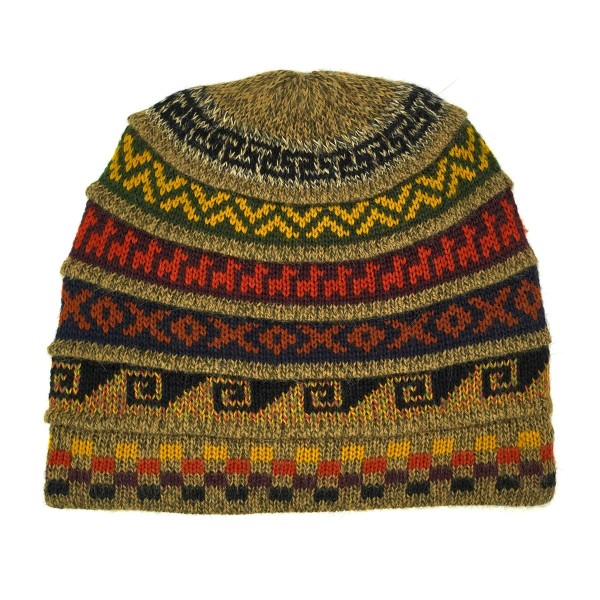 Dark yellow hat with dark colored designs