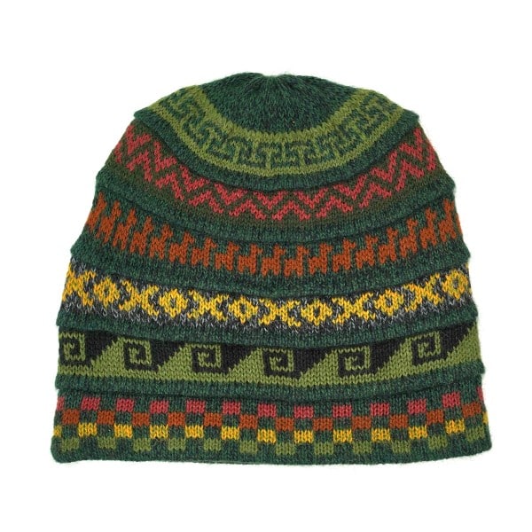 Dark green colored hat with different colored design