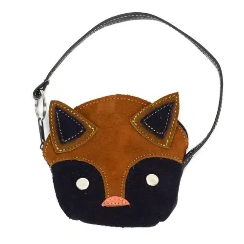 Black and light brown leather cat purse