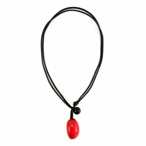 A picture of the red Tagua seed necklace.