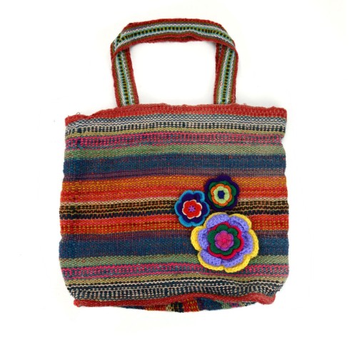 Mindy Bag with fall tone stripes and hand-crocheted accents