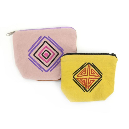 Large pink and small yellow natural cosmetic bags