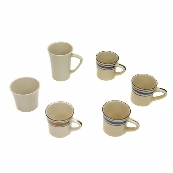 A bundle of tea cups, comes in different shapes and sizes.