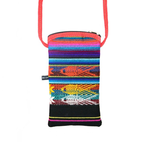 Tribal Pattern phone pouch in black with red straps