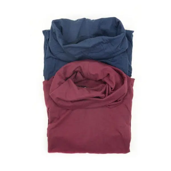 Two shits with cowls, they come in bundles of two and have different colors, this bundle has dark blue and maroon