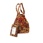 Tan and red paisley pattern purse with wallet