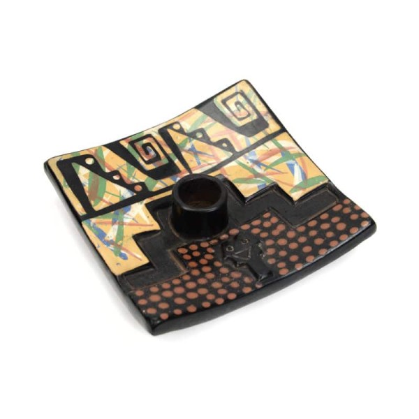 A square pottery incense holder
