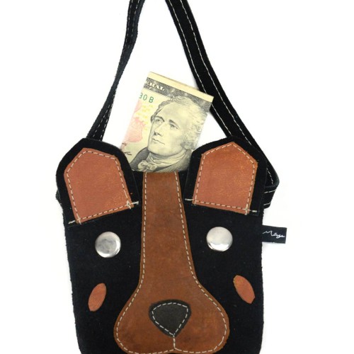 Black leather dog purse