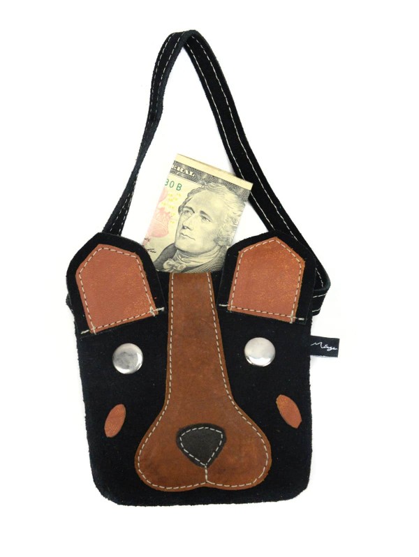 Black leather dog purse