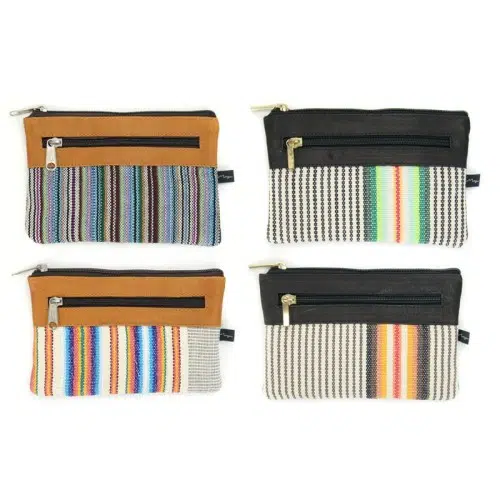Stripe design companion pouch with black or tan leather accents