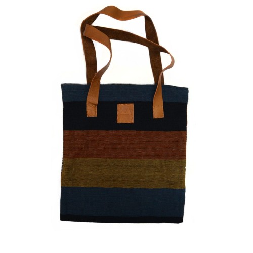 wide striped knit bag with leather handles