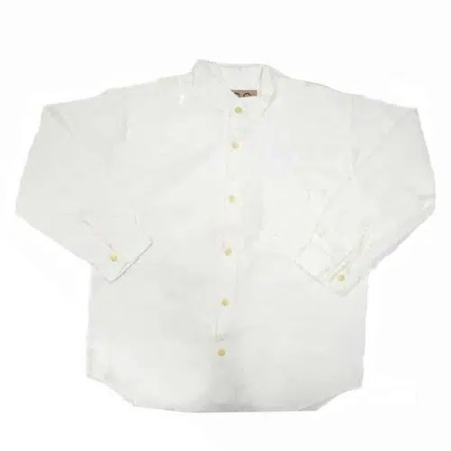 A white button down shirt, made out of cotton