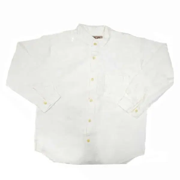 A white button down shirt, made out of cotton