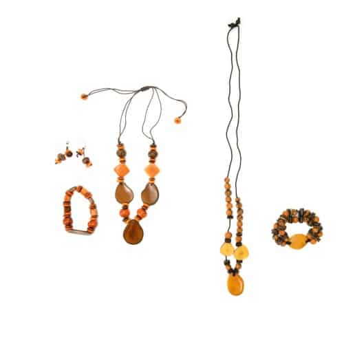 A picture of a verity of orange jewelry.