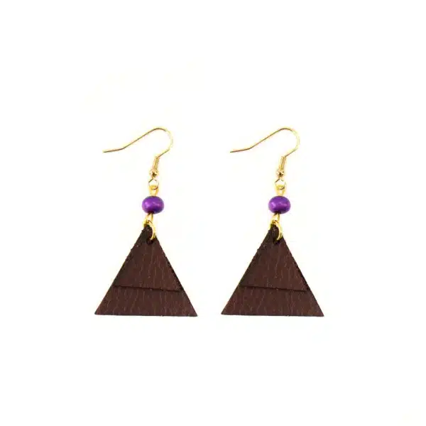 Tagua & Leather Triangle Earring - Image 4