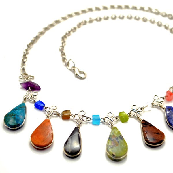 Multi Teardrop Stone Necklace