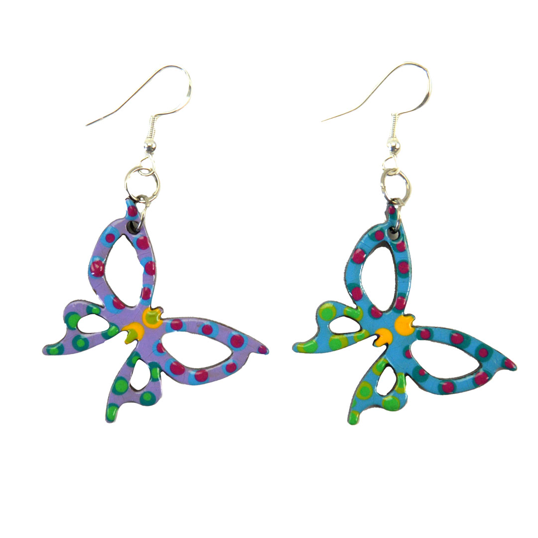 Painted Carved Wood Earrings