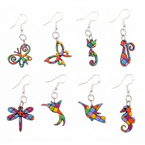 Painted Carved Wood Earrings