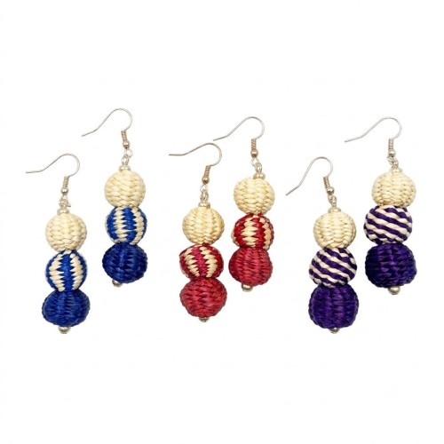 Triple Drop Woven Straw Earring