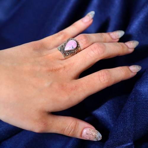 Three Metal Applique Stone Ring