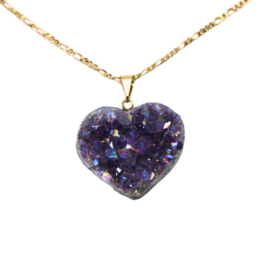 1" Druzy Amethyst Heart Necklace