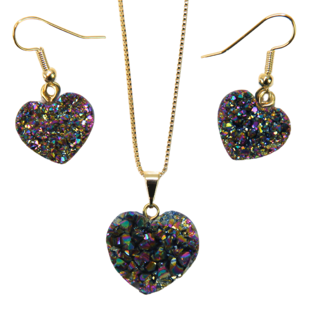 Amethyst Heart Necklace Earring Set
