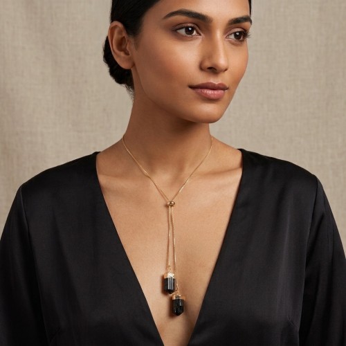 Double Gemstone Lariet Necklace