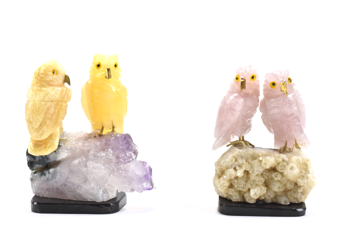 Semi-Precious Stone Owl Pair