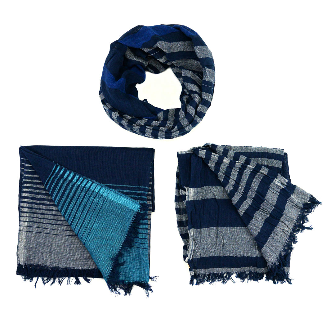 Blue Striped Scarve Bundle of 3